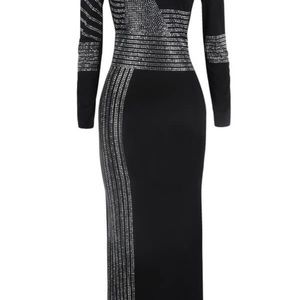 Lovely party patchwork black maxi dress